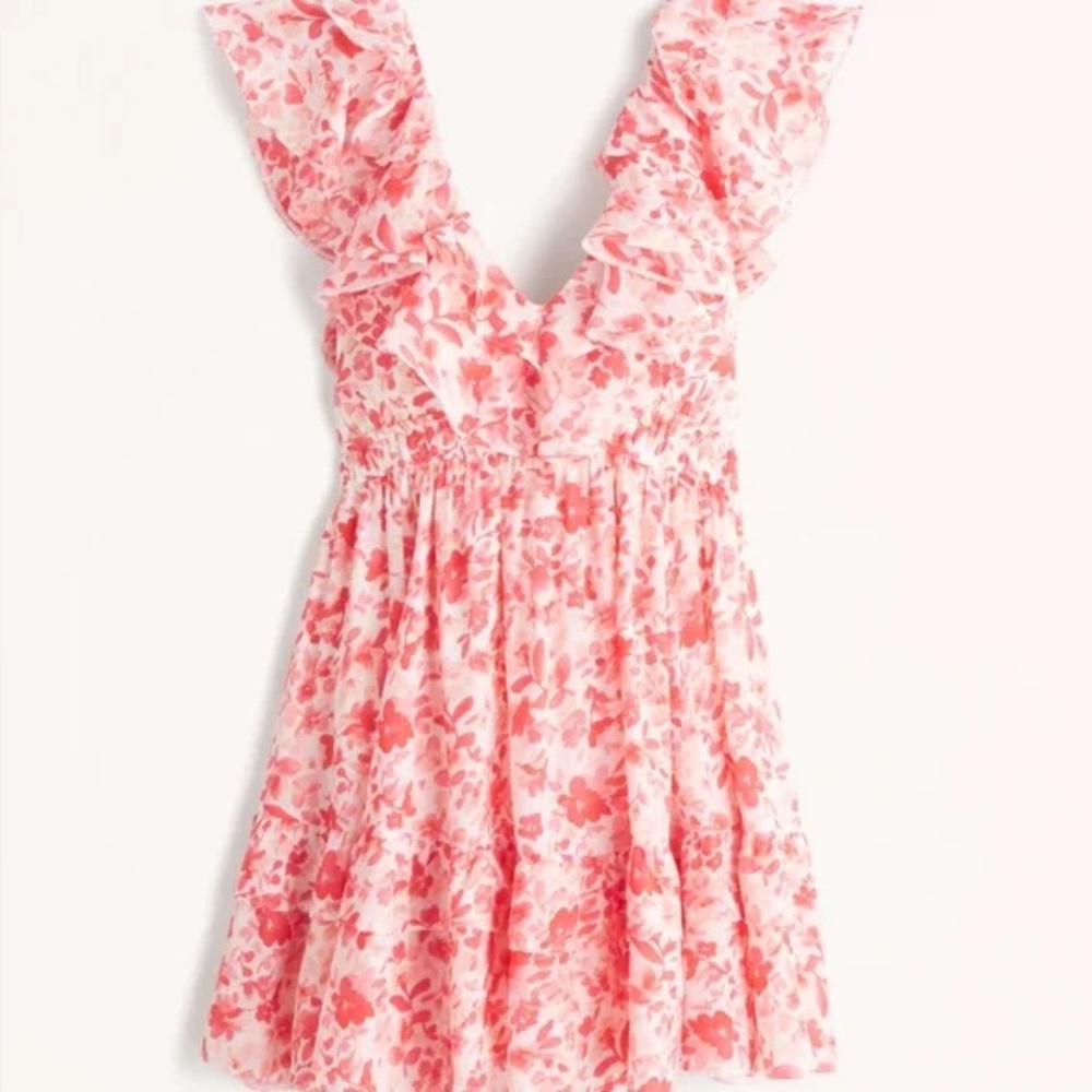 Abercrombie & Fitch Ruffle Flutter Sleeve Mini Dress in pink floral size small